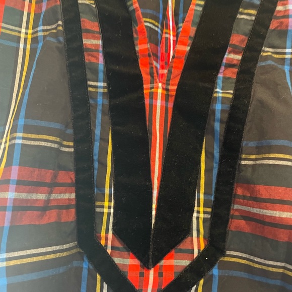 J. Crew Velvet-Trimmed V-neck Long Sleeve Tunic in Black Stewart Tartan Plaid - Picture 5 of 6
